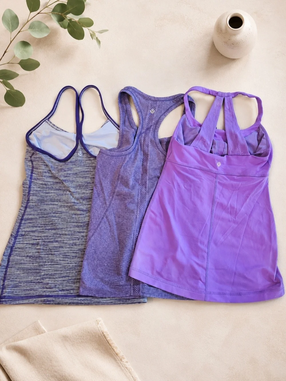 lululemon athletica trio of purple women's tank tops